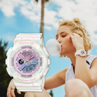 【CASIO 卡西歐】Baby-G 極光舞動炫彩計時手錶-極光白X粉(BA-110PL-7A1)