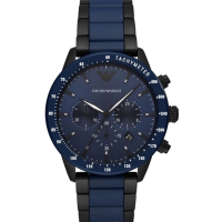 【EMPORIO ARMANI 亞曼尼】官方授權E1 男 質感優越藍色陶瓷腕錶 錶徑43mm-贈高檔6入收藏盒(AR70001)