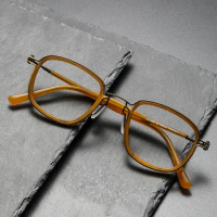 Luxury Brand Handmade Men's Vintage Acetate Tavat Square Frame Eyeglasses Women Large Optical Myopia Lenses Glasses For Recipe
