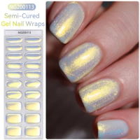 20Tips Glitter Aurora Semi-cured UV Gel Nail Art Stickers Full Cover Gel Nail Strips Nail Gel Uv Stickers Press On Nail Decal