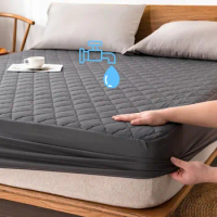 Waterproof Quilted Mattress Cover Plain Color Thickened Bed Sheet Skin-Friendly Mattress Protector Queen/King 침대커버 No Pillowcase