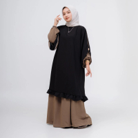 Setelan One Set Rok Tunik Abaya Gamis Muslim Wanita Crinkle Airflow Premium Jumbo Syar’i Busui Ruffl