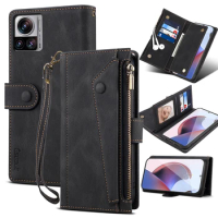 Wallet Flip Leather Case For Motorola Moto Edge 30 Ultra Cover For Moto X30 Pro Rope Luxury Zipper Card Slot Mobile Phone Capa