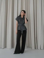 LAFORE - BC4329 Lea Shirt - Kemeja Denim Wanita - Kemeja Busui - Kemeja Lengan Pendek black