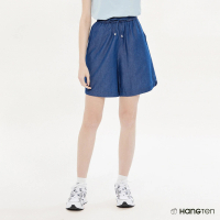 【Hang Ten】女裝-RELAXED FIT天絲棉鬆緊腰頭抽繩短褲(藍)