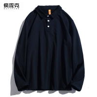 港風男士修身長袖polo衫純色t恤秋冬季翻領純棉休閑情侶打底衫女