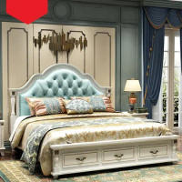 Modern simple double solid wood American furniture master bedroom wooden Princess storage European wedding bed