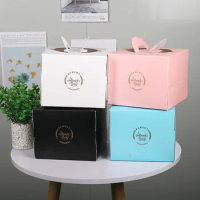 50pcs/lot 4 Colors 4/6/8/10 inch cake box With handle Kraft paper cheese cake box kids Birthday wedding home Party supply