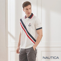 【NAUTICA】斜紋拼接吸濕快乾短袖POLO衫(白色)