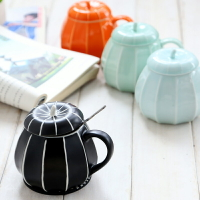 創意南瓜造型馬克杯帶蓋勺 陶瓷咖啡杯茶杯 個性水杯子 造型杯
