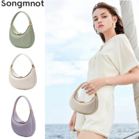 Songmont Shoulder Bag 2024 New Half Month Bag Women's Personalized Design Casual Luxury Brand Leather Bags Underarm Handbag