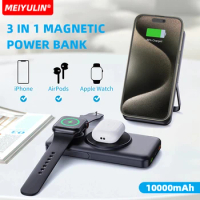10000mAh Magnetic Wireless Power Bank With Stand USB C Cable PD20W Fast Charging External Battery For Apple Watch iPhone Samsung