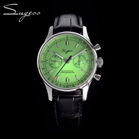 Sugess 1963 Pilot Mens Watch Chronograph Sapphire Crysta Mechanical Wristwatches Tianjin ST1901 Movement Waterpoorf Green 40mm