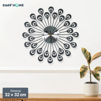 PROMO TaffHOME Jam Dinding Besi Bulu Merak Silent Movement 32cm - WM-32