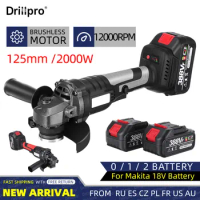 Drillpro 125MM Brushless Angle Grinder Cordless Grinding Machine Cutting Woodworking Power Tool For 18V Battery