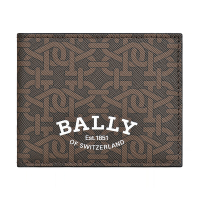 BALLY Brasai白字LOGO雙B印花設計TPU 6卡對折短夾(棕)