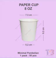 Paper Cup Polos 8oz Putih / Paper Cup Hot / Sablon / Cetak / Gelas kertas / Gelas Kopi Kertas  / Sab