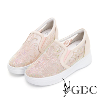 【GDC】透紗水鑽圓頭舒適厚底休閒懶人鞋-粉色(316176-13)