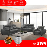 I HOME JACKY Half Cow Leather Sofa Set 1+2+3 Luxury High Back Rest Sofa