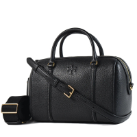 【TORY BURCH】THEA 荔枝紋手提/斜背二用波士頓包-黑色/大