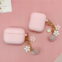 Korean Cute Hairball Flower Keychain For Apple Airpods 1/2/3 Silicone Bluetooth Earphone Case For AirPods Pro 2 Headset Cover