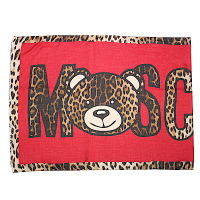 MOSCHINO 經典TOY小熊 豹紋飾邊莫代爾混絲薄圍巾-紅/咖啡色
