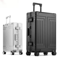 100% Aluminum Magnesium Alloy Rolling Luggage 20-Inch Carry-on Cabin Suitcase Metal Waterproof Trolley Case 22&amp;24&amp;28 Inch