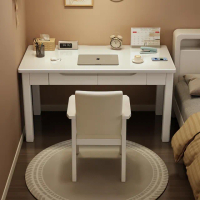 【靚白家居】簡約風 實木書桌 100CM 雙抽屜 S346(電腦桌 工作桌 餐桌 桌子 實木桌 木頭桌 辦公桌)