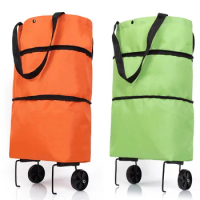 NEW-Folding Shopping Pull Cart Trolley Bag With Wheels Foldable Shopping Bags Grocery Food Organizer Vegetables Bag