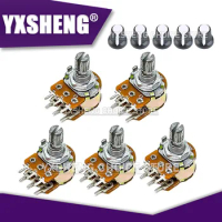 5Sets WH148 1K 10K 20K 50K 100K 500K Ohm 15mm 6 Pin Linear Taper Rotary Potentiometer Resistor For Arduino With AG2 White Cap