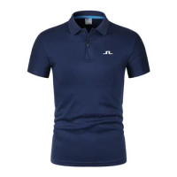 2024 Summer New Men's J．Lindeberg Golf Short Sleeve Polo Shirt Mesh Cloth Breathable Business Fashion T-shirt Men's Clothing