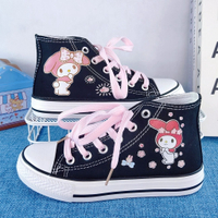 RT♢[Hàng Có Sẵn] Giày Canvas Cổ Cao Kuromi Vẽ Tay Hình Anime Cho Bé Gái3/30