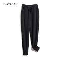 WAVLATII New 2021 Women Terry Casual Pants Female Black Gery Cotton Trousers Lady Sports Soft Pants WP2101