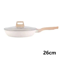 26cm Household Smokeless Pan Electric Stove Universal Flat Bottom Pan Wheat Rice Stone Coated Pan Composite Bottom Non Stick Pan