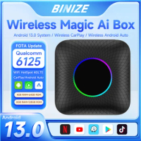 Binize CarPlay Ai Box Android 13.0 Wireless Android Auto QCM6125 665 8-Core 4G LTE FOTA Upgrade Plug &amp; Play