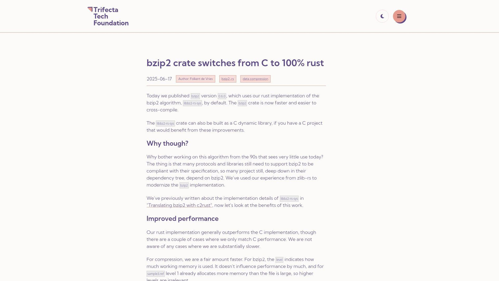 Rust bzip2 實作帶來 15% 效能提升並消除 C 語言依賴 — BigGo 財經