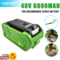 Turpow 2PCS 40V 6000mAh Rechargeable Replacement Battery For Creabest 40V 200W GreenWorks 29462 29472 22272 G-MAX GMAX Battery