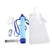 Outdoor Water Filter Straw Set Dual Filter Water Purifier Filtration Survival Gear Kit with Water Bag for Outdoor Camping Travel