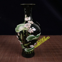 景德鎮陶瓷花瓶藍色瓷瓶 黑釉瓷清荷花瓶 客廳插花裝飾品擺件窯變