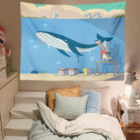 北歐ins治愈系鯨魚日式床頭臥室宿舍背景布遮擋墻布裝飾掛毯掛布