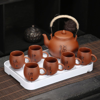 朱泥紫砂提梁壺茶具套裝家用茶盤大號容量泡茶壺過濾客廳手工茶杯