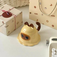 Kawaii Siamese Cat Mashed Potato Coffee Cup Cute Ceramic Mug Milk Cups High Appearance Level Kitchen Accessories Drinkware Mugs