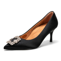 Balance Shoes Women's High Heels Black 2024 New Satin Wedding Shoes Exquisite Dinner Women's Shoes