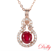 【DOLLY】0.80克拉 緬甸紅寶石18K玫瑰金鑽石項鍊