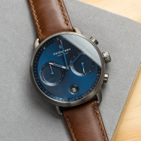 【Nordgreen】ND手錶 先鋒 Pioneer 42mm 深空灰殼×藍面 復古棕真皮錶帶(PI42GMLEBRNA)