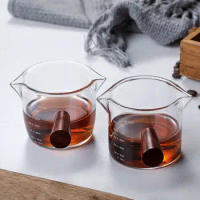 150ml Double Mouth Glass Milk Jug With Wooden Handle Glass Scale Milk Espresso Measuring Cup Kitchen Dinnerware Supplies
