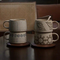 Retro Domestic Ceramic Coffee Cup Creative Breakfast Mug Stoneware Hand Painted Coffee Cup Set Couple