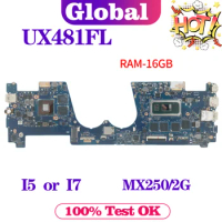 KEFU Mainboard For ASUS Zenbook Duo UX481 UX481FL UX481F UX481FLY UX4000 Laptop Motherboard I5-10210U I7-10510U MX250 16GB/RAM
