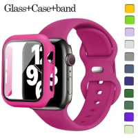 Silicone Strap+case for Apple Watch Band 44mm 40mm 45mm 41mm 49mm 42mm 38mm 44 45 Mm Bracelet Iwatch Ultra Series 7 Se 3 4 5 6 8