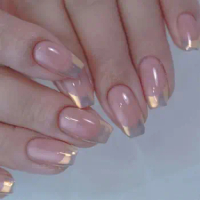 Aurora French False Nails DIY Press on Nails Glitter Gold Pink Long Ballerina Fake Nails Fashion Detachable Full Cover Nail Tips